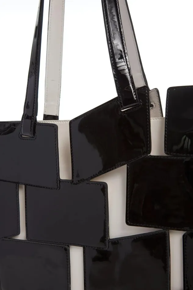 Gabriela Hearst Totes WomenMen Lacquered Tote Bag In Black and Ivory Patchwork Leather