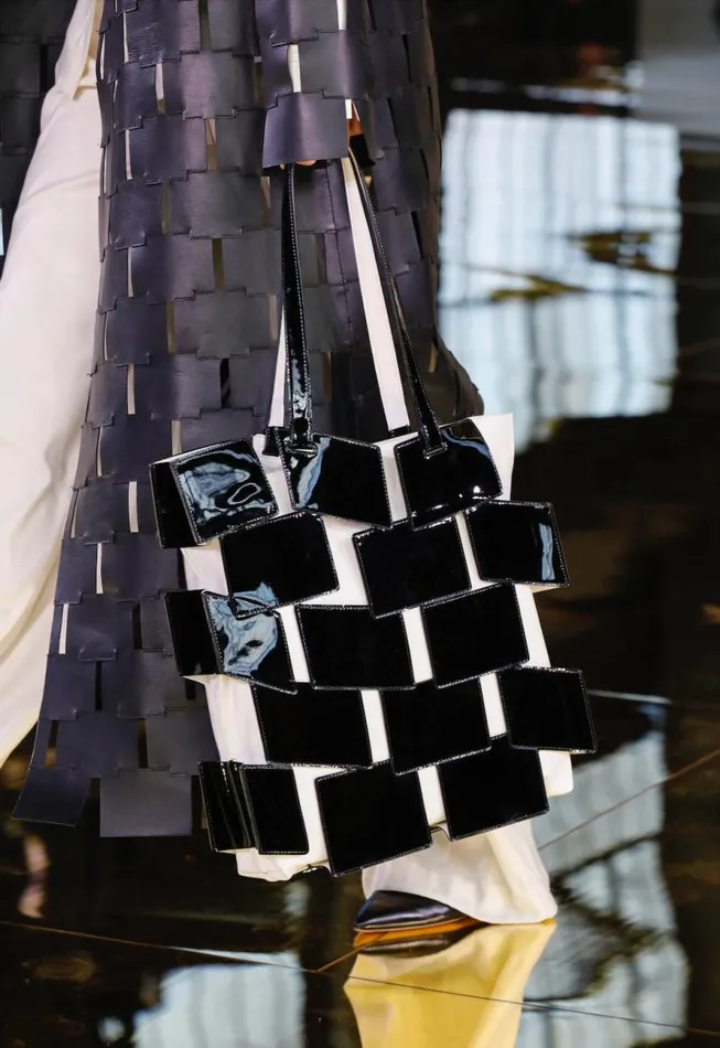 Gabriela Hearst Totes WomenMen Lacquered Tote Bag In Black and Ivory Patchwork Leather