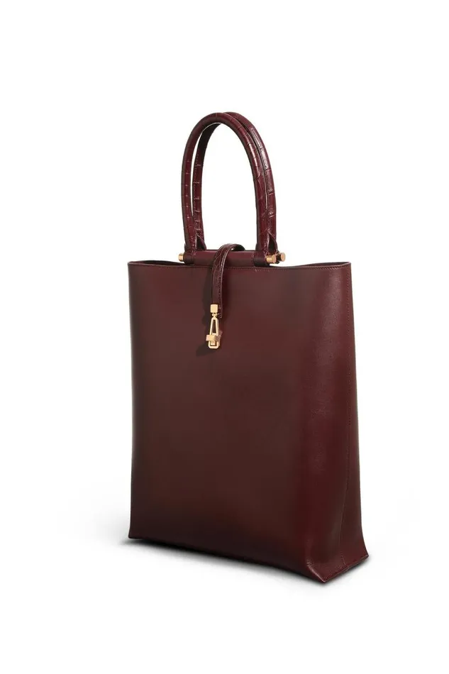 Gabriela Hearst Totes WomenMen Vevers Tote Bag In Bordeaux Leather With Crocodile Leather Handle Gabriela Hearst Totes WomenMen Vevers Tote Bag In Bordeaux Leather With Crocodile Leather Handle