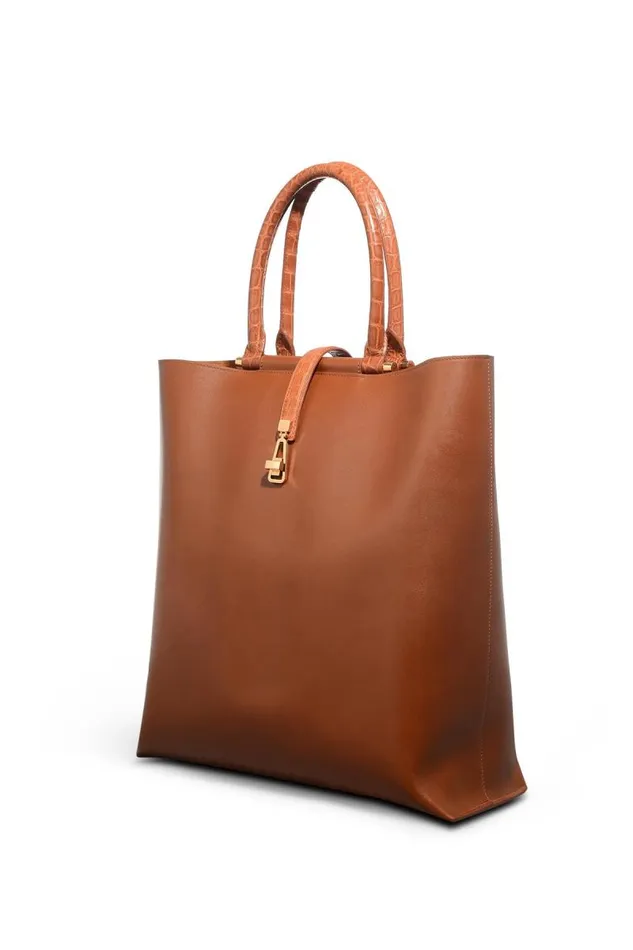 Gabriela Hearst Totes WomenMen Vevers Tote Bag In Cognac Leather With Crocodile Leather Handle Gabriela Hearst Totes WomenMen Vevers Tote Bag In Cognac Leather With Crocodile Leather Handle