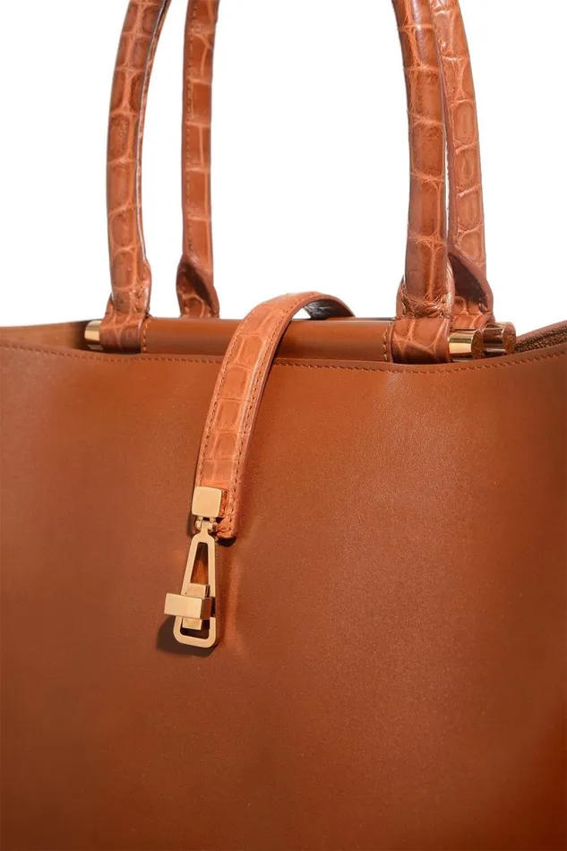 Gabriela Hearst Totes WomenMen Vevers Tote Bag In Cognac Leather With Crocodile Leather Handle