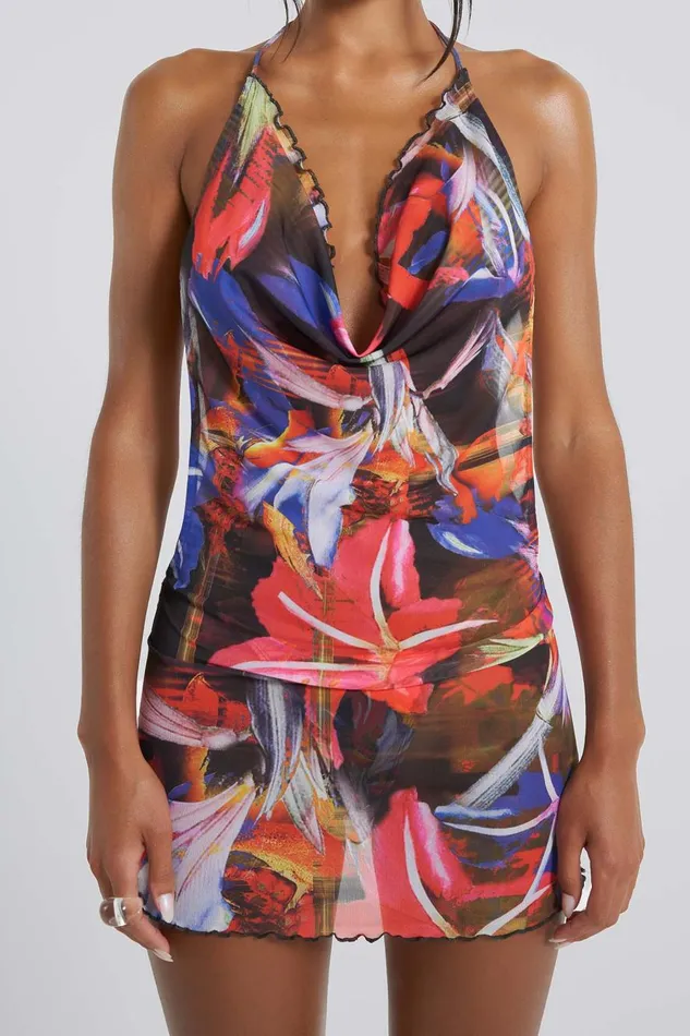 Jaded London Abstract Floral Mini Dress Women Beach Cover Ups
