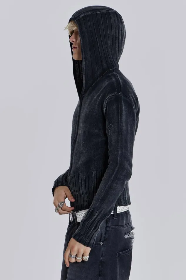 Jaded London Acid Wash Knit Zip Hoodie Men Hoodies and Sweatshirts