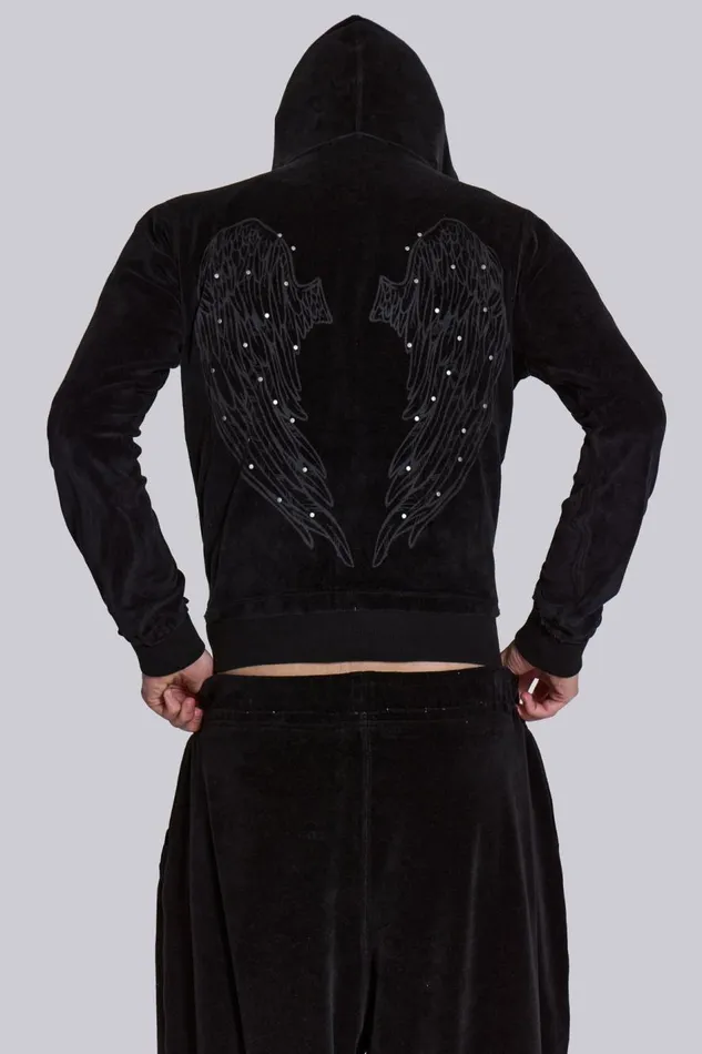 Jaded London Angel Velour Zip Hoodie Men Hoodies and Sweatshirts