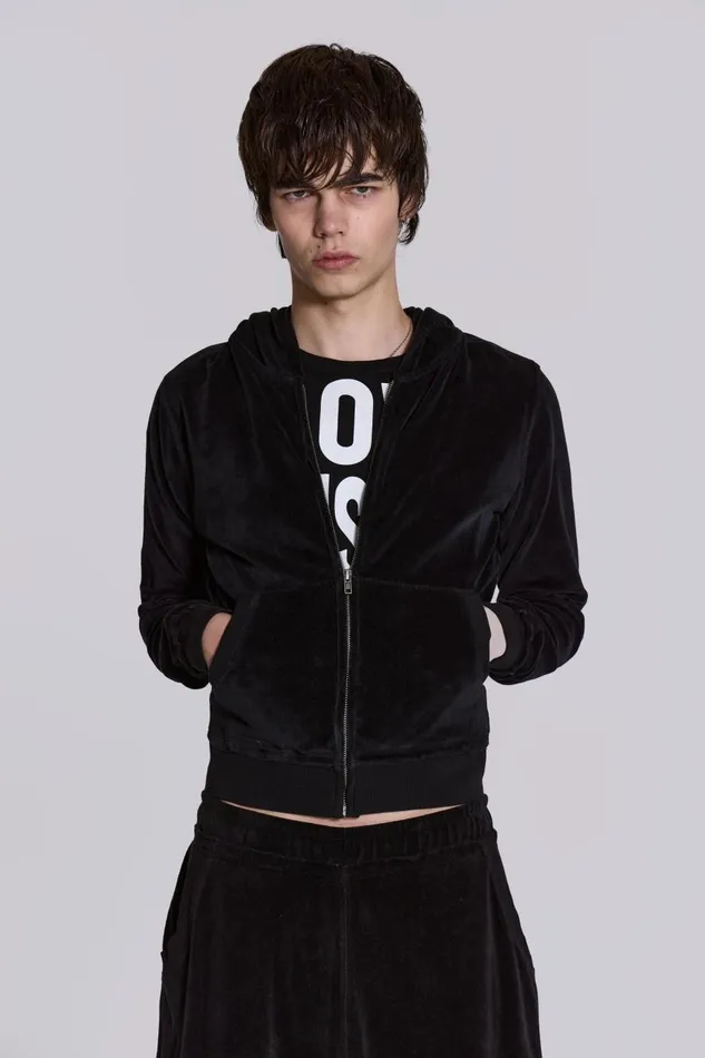 Jaded London Angel Velour Zip Hoodie Men Hoodies and Sweatshirts