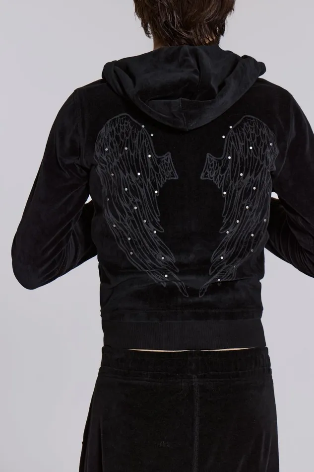Jaded London Angel Velour Zip Hoodie Men Hoodies and Sweatshirts