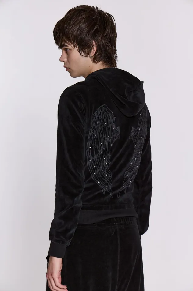 Jaded London Angel Velour Zip Hoodie Men Hoodies and Sweatshirts
