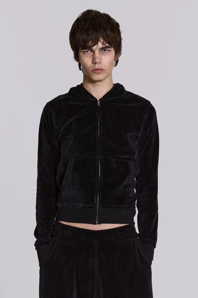 Jaded London Angel Velour Zip Hoodie Men Hoodies and Sweatshirts