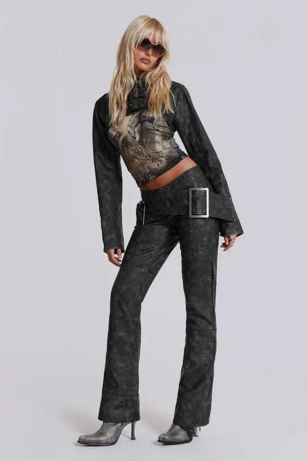 Jaded London Assassin Faux Black Leather Trousers With Moto Panelling Women CoOrds