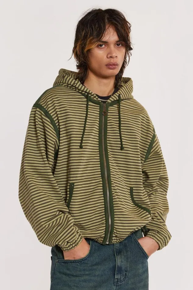 Jaded London Astro Green Stripe Hoodie Men Hoodies and Sweatshirts