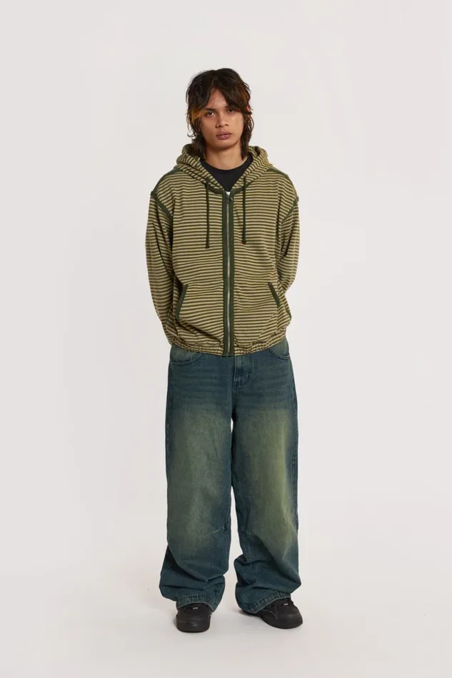 Jaded London Astro Green Stripe Hoodie Men Hoodies and Sweatshirts