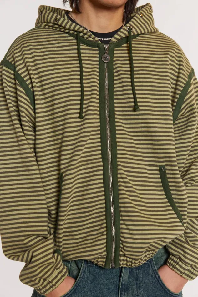 Jaded London Astro Green Stripe Hoodie Men Hoodies and Sweatshirts