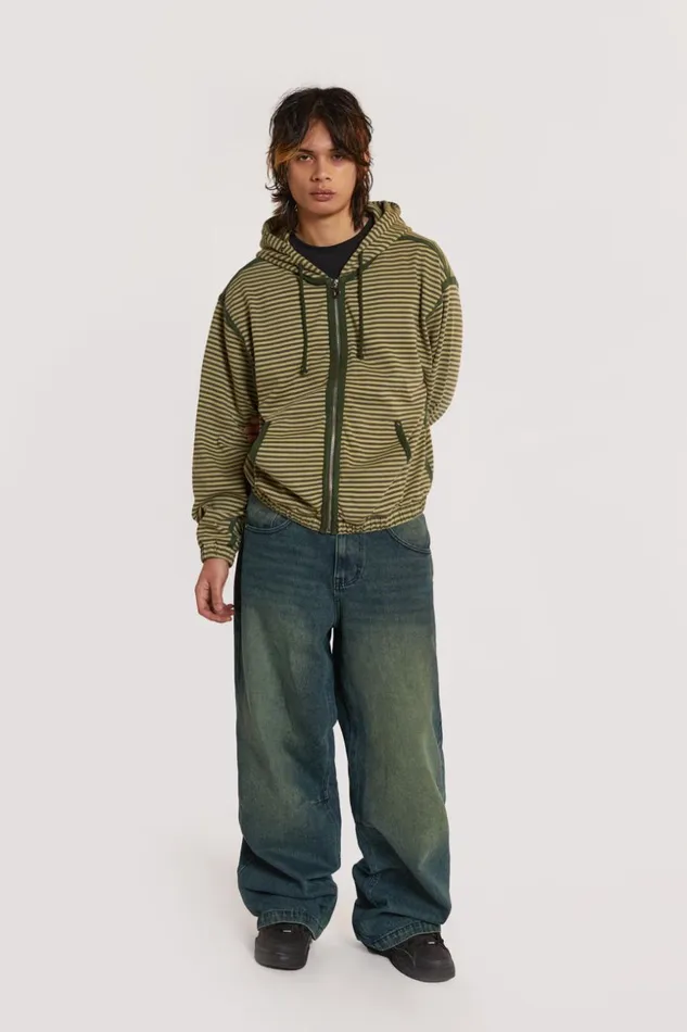 Jaded London Astro Green Stripe Hoodie Men Hoodies and Sweatshirts