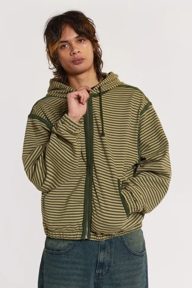 Jaded London Astro Green Stripe Hoodie Men Hoodies and Sweatshirts
