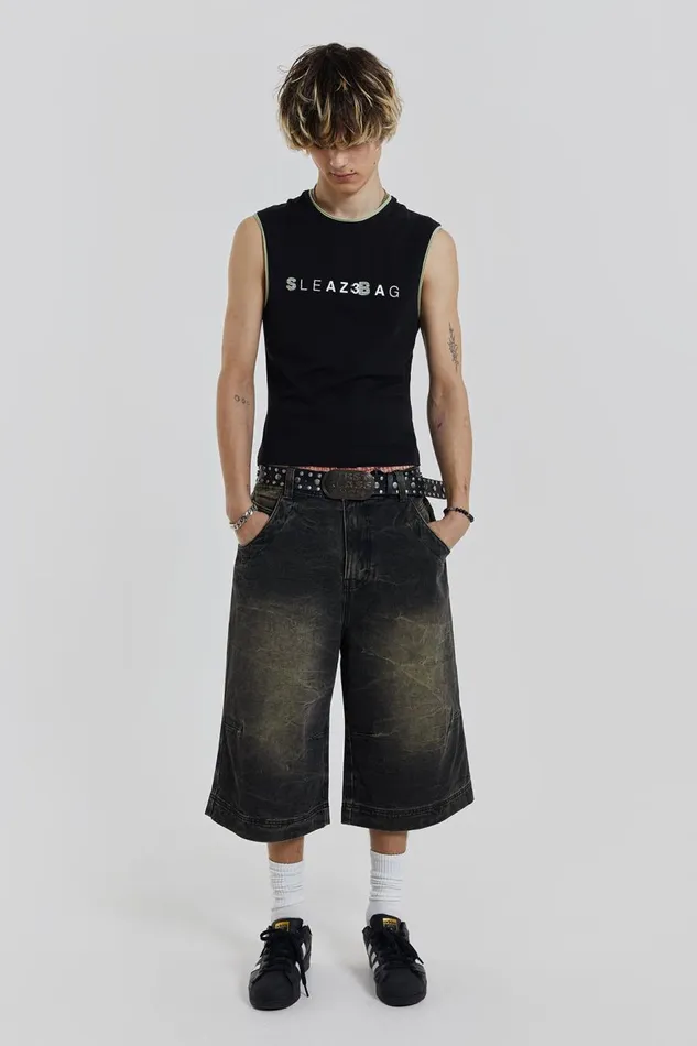 Jaded London Axle Black Crease Wash Denim Jorts Men Shorts and Jorts