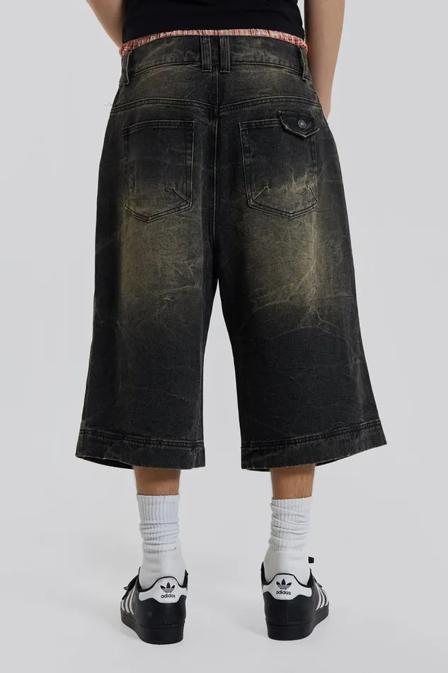 Jaded London Axle Black Crease Wash Denim Jorts Men Shorts and Jorts