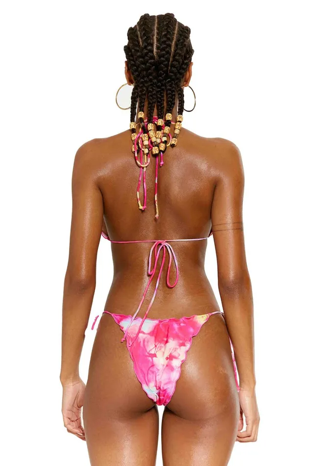 Jaded London Azalea Tropical Burst Print Ruffle Edge Micro Bikini Bottoms Women Bikini Bottoms