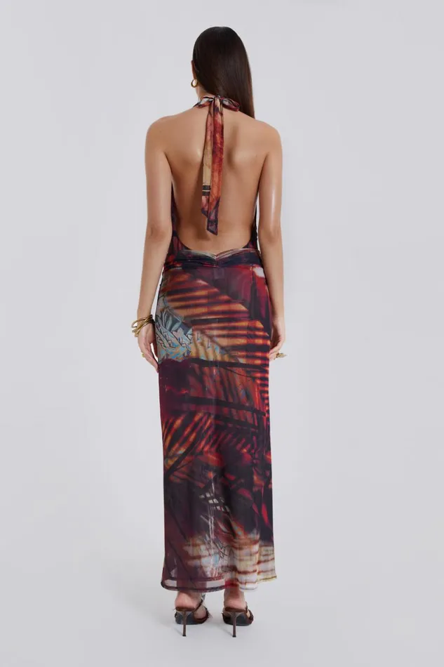 Jaded London Beach Sunset Print Plunge Halter Neck Dress Women Maxi Dresses