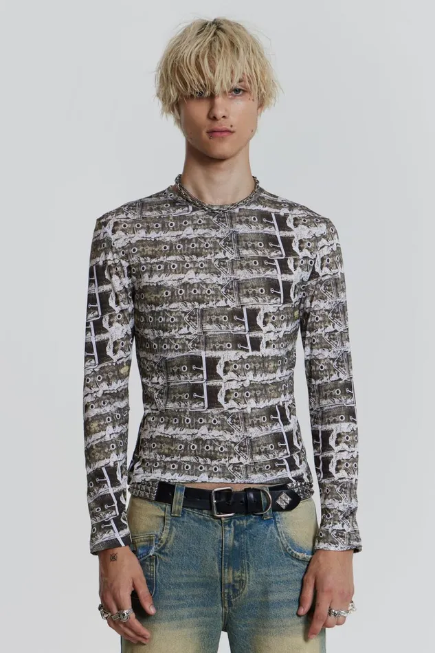 Jaded London Belt Print Long Sleeve Top Men TShirts and Vests