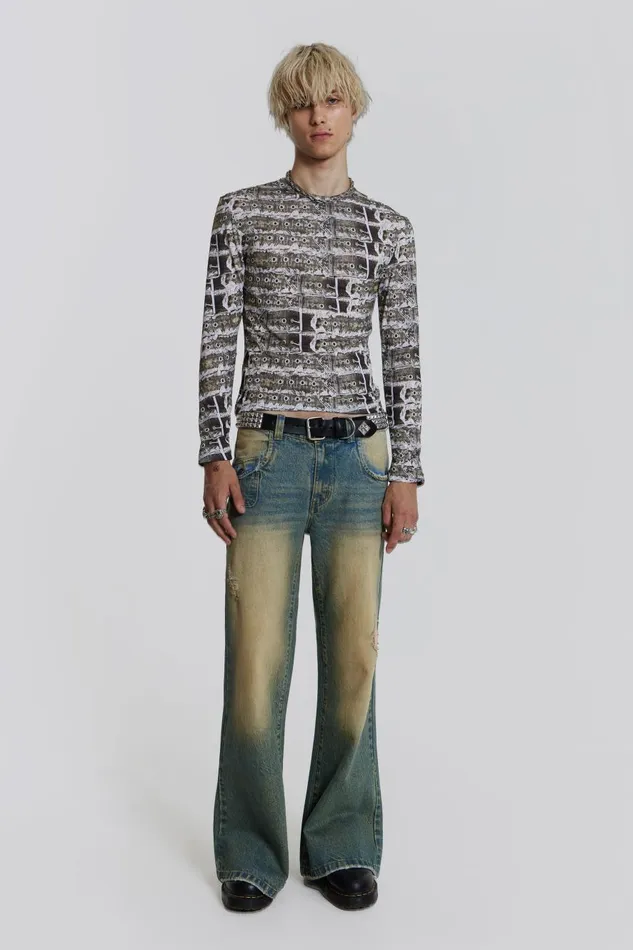 Jaded London Belt Print Long Sleeve Top Men TShirts and Vests
