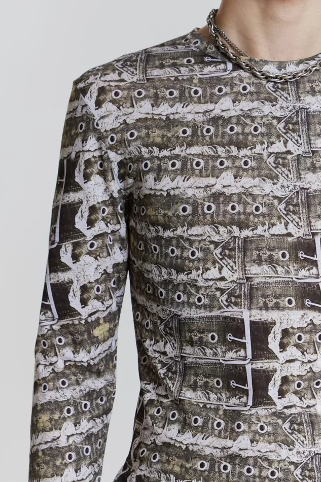 Jaded London Belt Print Long Sleeve Top Men TShirts and Vests