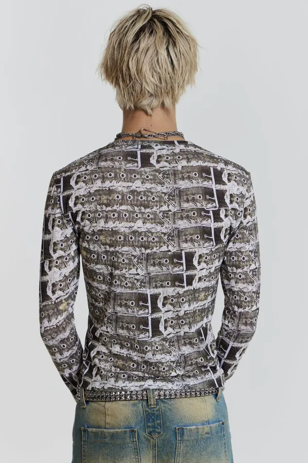 Jaded London Belt Print Long Sleeve Top Men TShirts and Vests