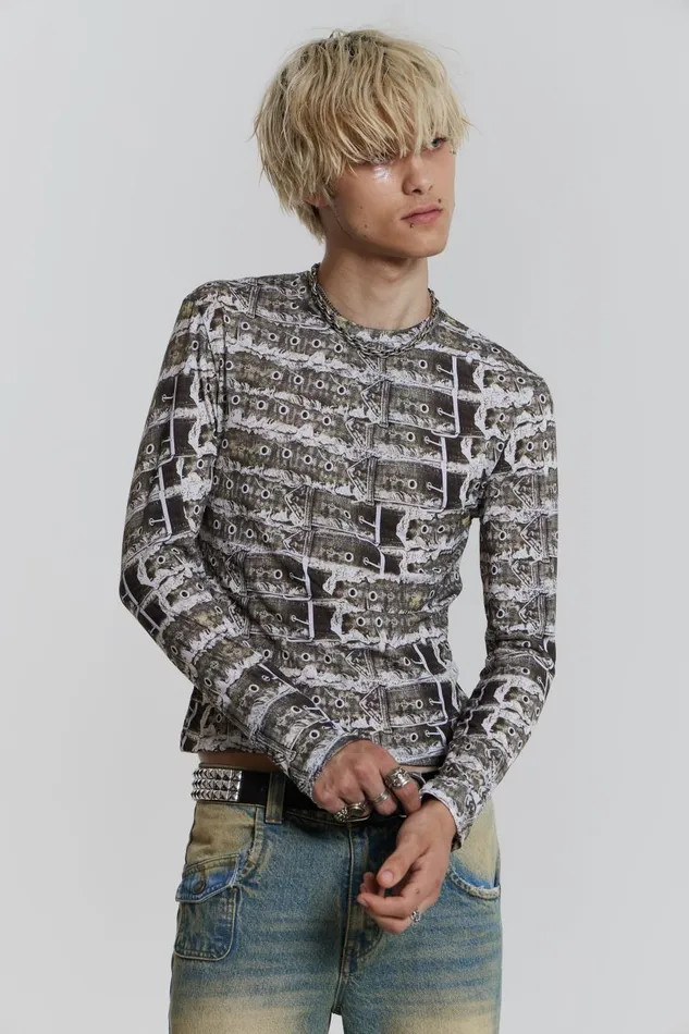 Jaded London Belt Print Long Sleeve Top Men TShirts and Vests