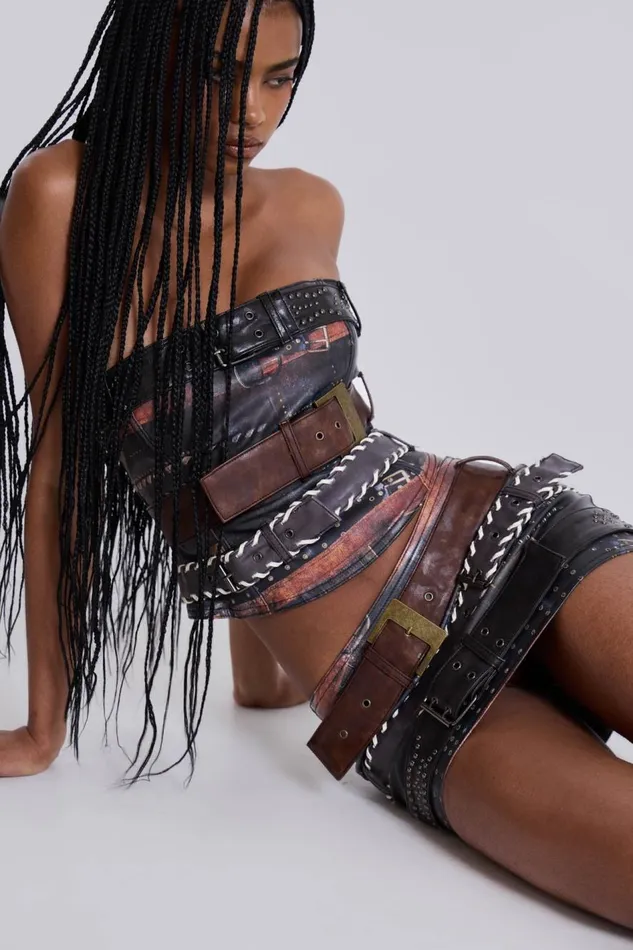Jaded London Belted Faux Leather Corset Top Women Crop Tops