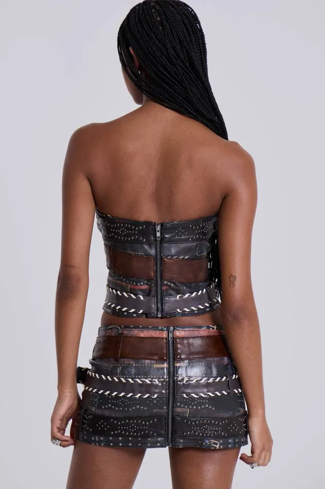 Jaded London Belted Faux Leather Corset Top Women Crop Tops