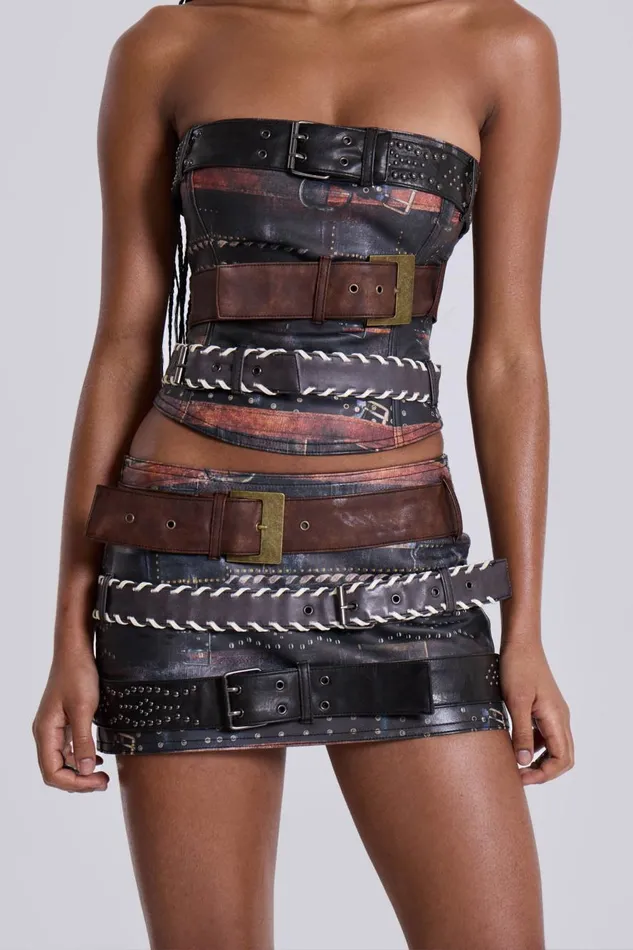 Jaded London Belted Faux Leather Corset Top Women Crop Tops