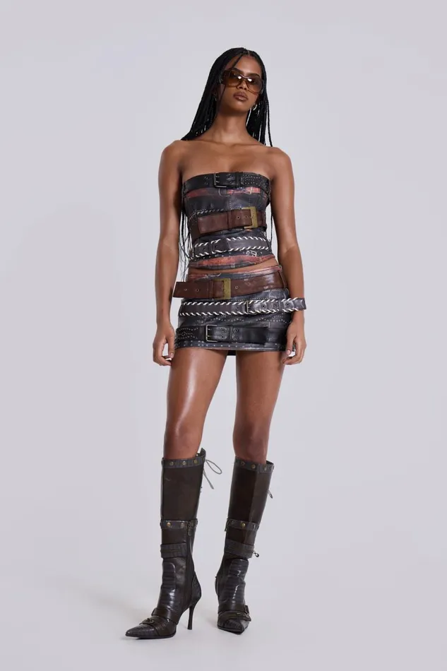 Jaded London Belted Faux Leather Corset Top Women Crop Tops