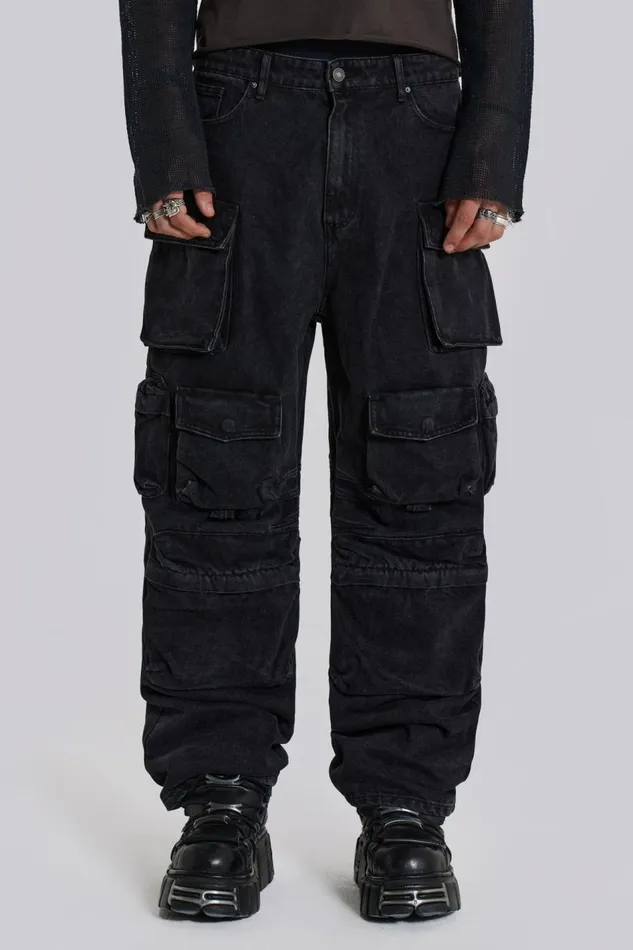 Jaded London Black Cargo Relaxed Fit Jeans Men Cargo Pants
