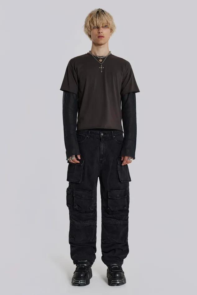 Jaded London Black Cargo Relaxed Fit Jeans Men Cargo Pants