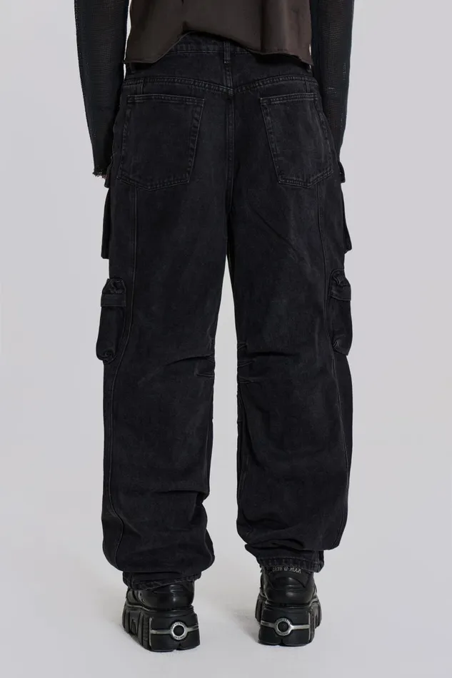 Jaded London Black Cargo Relaxed Fit Jeans Men Cargo Pants