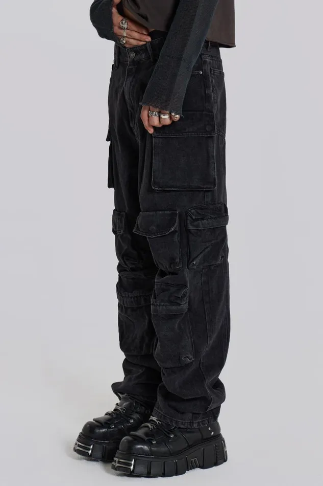 Jaded London Black Cargo Relaxed Fit Jeans Men Cargo Pants