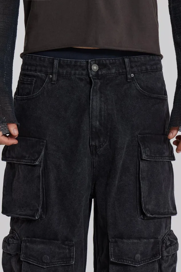 Jaded London Black Cargo Relaxed Fit Jeans Men Cargo Pants
