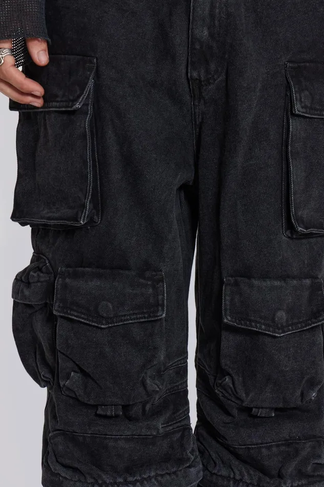 Jaded London Black Cargo Relaxed Fit Jeans Men Cargo Pants