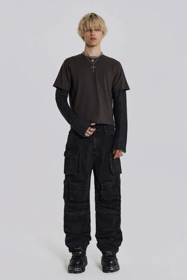 Jaded London Black Cargo Relaxed Fit Jeans Men Cargo Pants