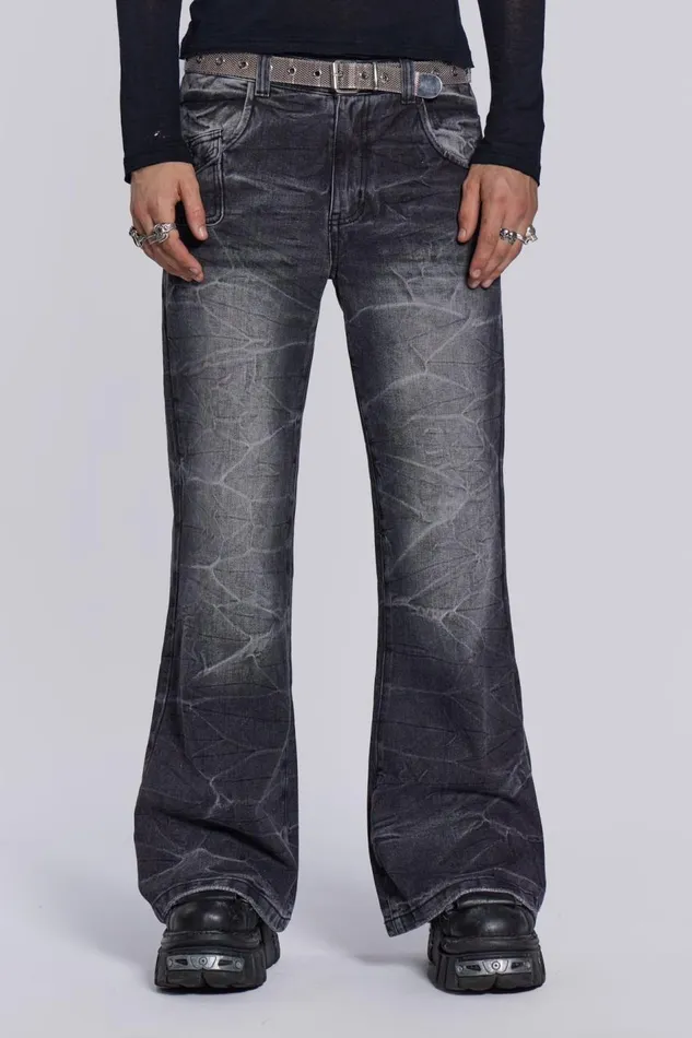 Jaded London Black Crease Blaze Jean Men Bootcut Jeans