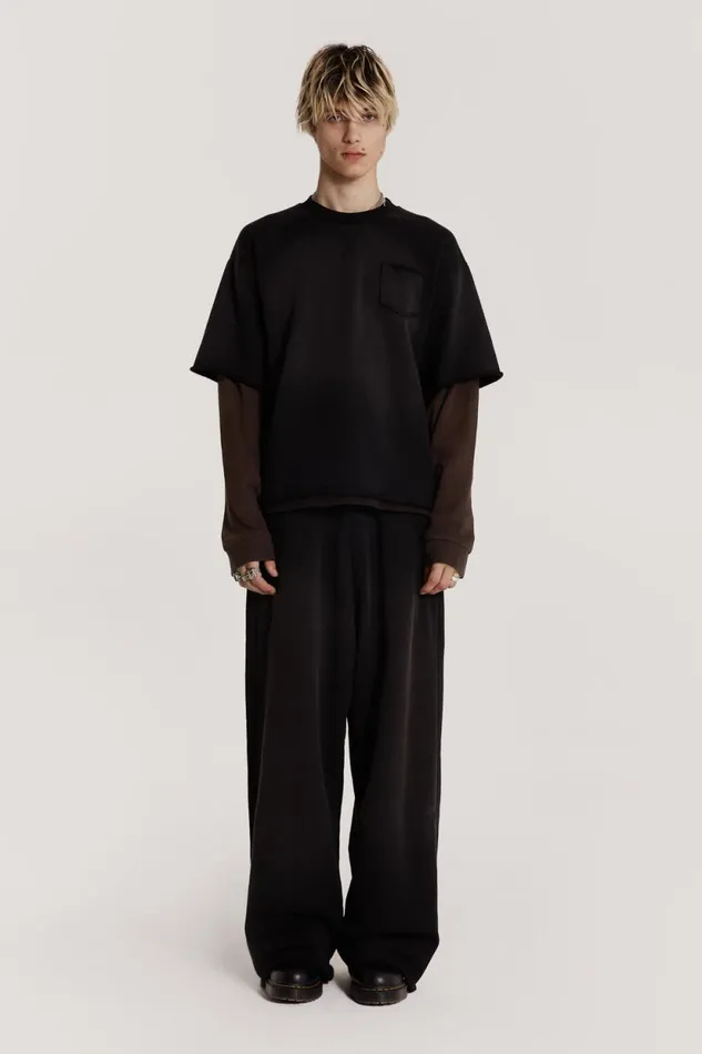 Jaded London Black Double Layered Oversized Washed Top Men TShirts and Vests