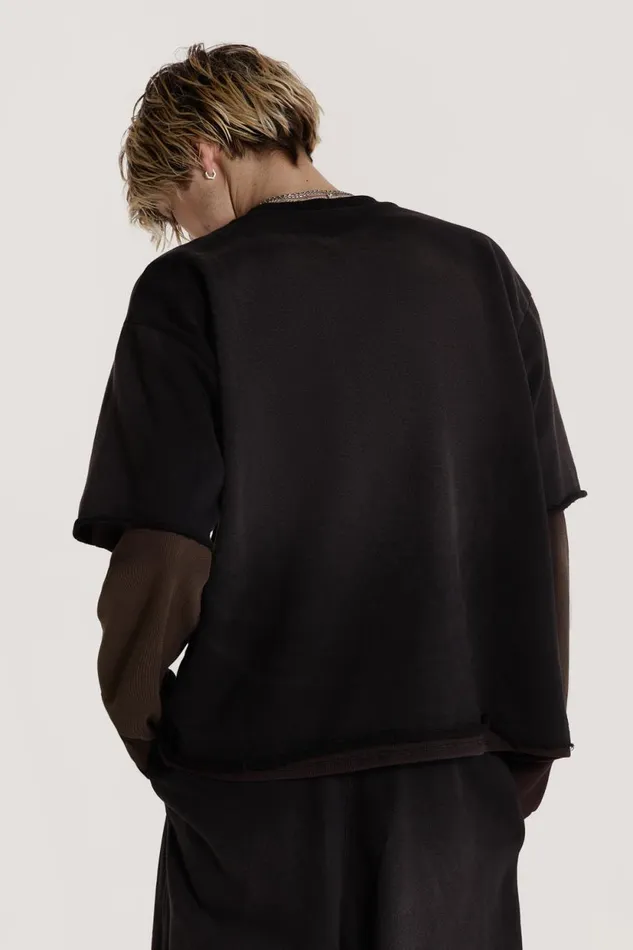 Jaded London Black Double Layered Oversized Washed Top Men TShirts and Vests