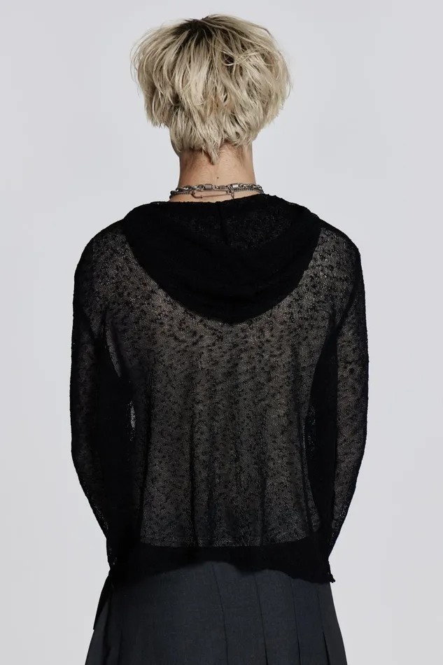 Jaded London Black Fine Knit Hoodie Men Hoodies and Sweatshirts