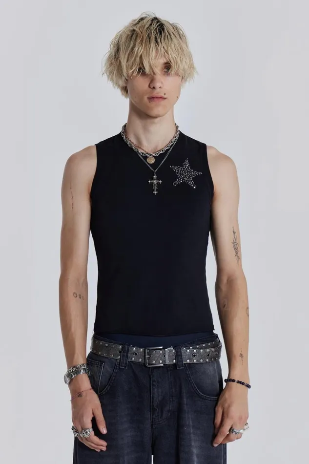 Jaded London Black Hardware Star Vest Men TShirts and Vests