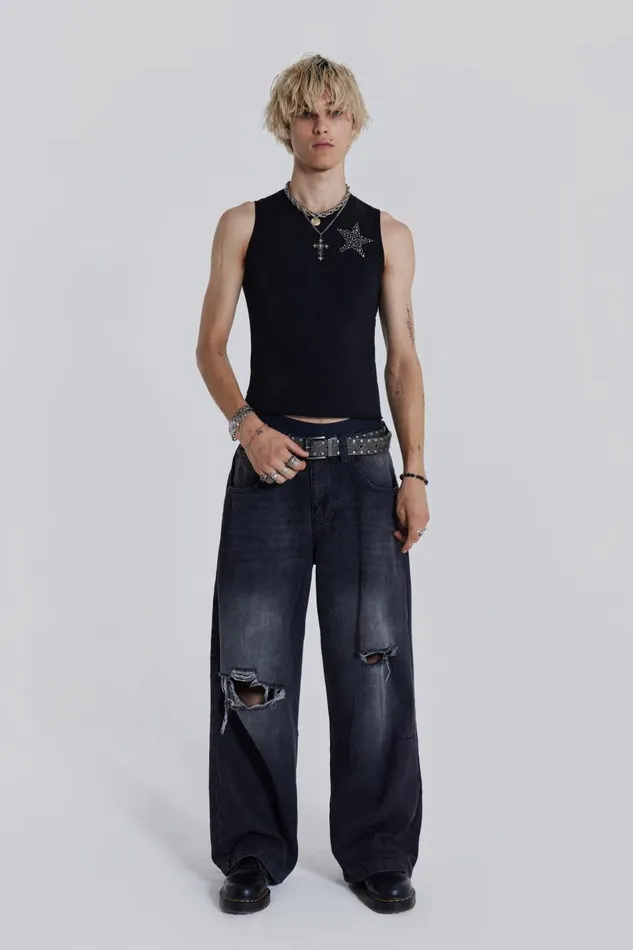 Jaded London Black Hardware Star Vest Men TShirts and Vests