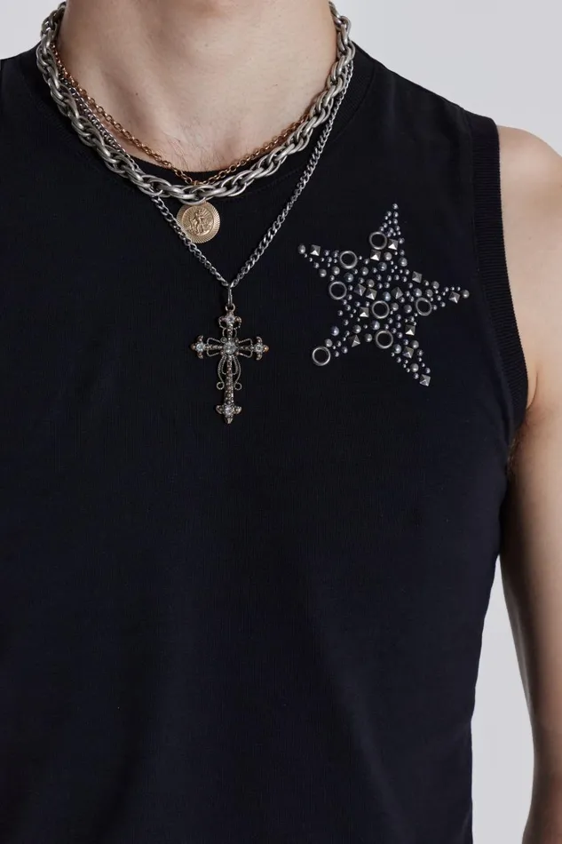 Jaded London Black Hardware Star Vest Men TShirts and Vests