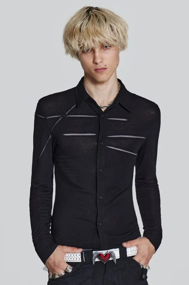 Jaded London Black Jersey Cut and Sew Long Sleeve Shirt Men Tailoring