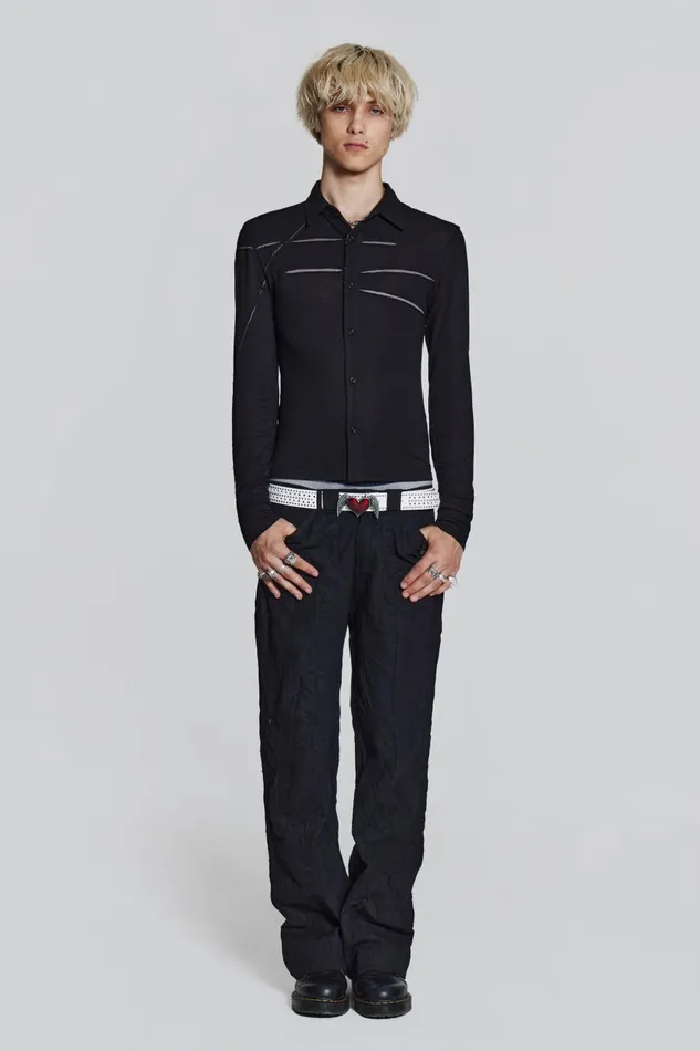 Jaded London Black Jersey Cut and Sew Long Sleeve Shirt Men Tailoring