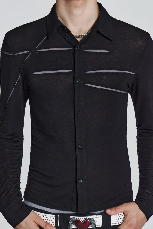 Jaded London Black Jersey Cut and Sew Long Sleeve Shirt Men Tailoring