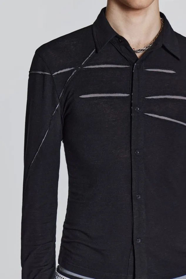 Jaded London Black Jersey Cut and Sew Long Sleeve Shirt Men Tailoring