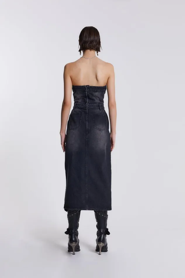 Jaded London Black Liberty 2 In 1 Detachable Denim Wash Midi Dress Women CoOrds